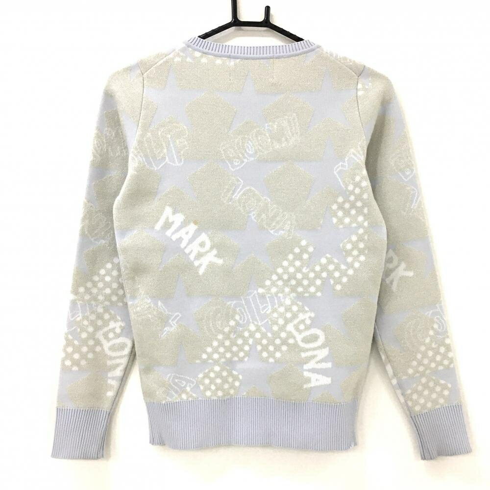 マークアンドロナ セーター ライトブルー×白 総柄 一部ドット ウール混 ニット Vネック レディース 36(S) ゴルフウェア MARK＆LONA