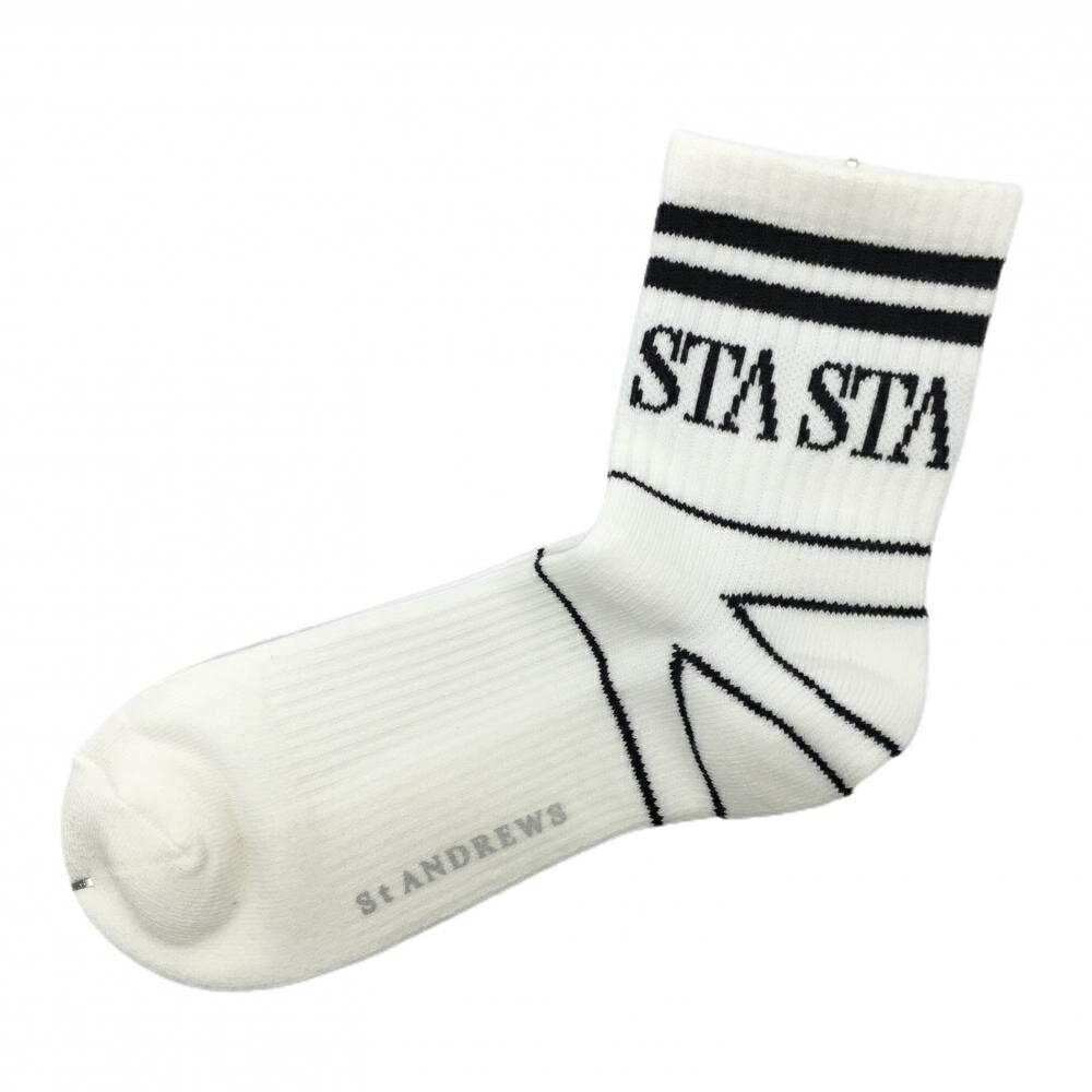 【新品】セントアンドリュース ソックス 白×黒 リブ ロゴ M/L ゴルフウェア St ANDREWS