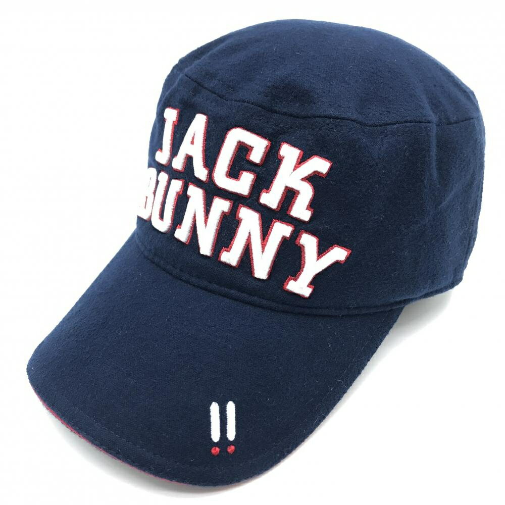 【美品】ジャックバニー ワークキャップ ネイビー×白 立体ロゴ 微起毛 FR ゴルフウェア Jack Bunny