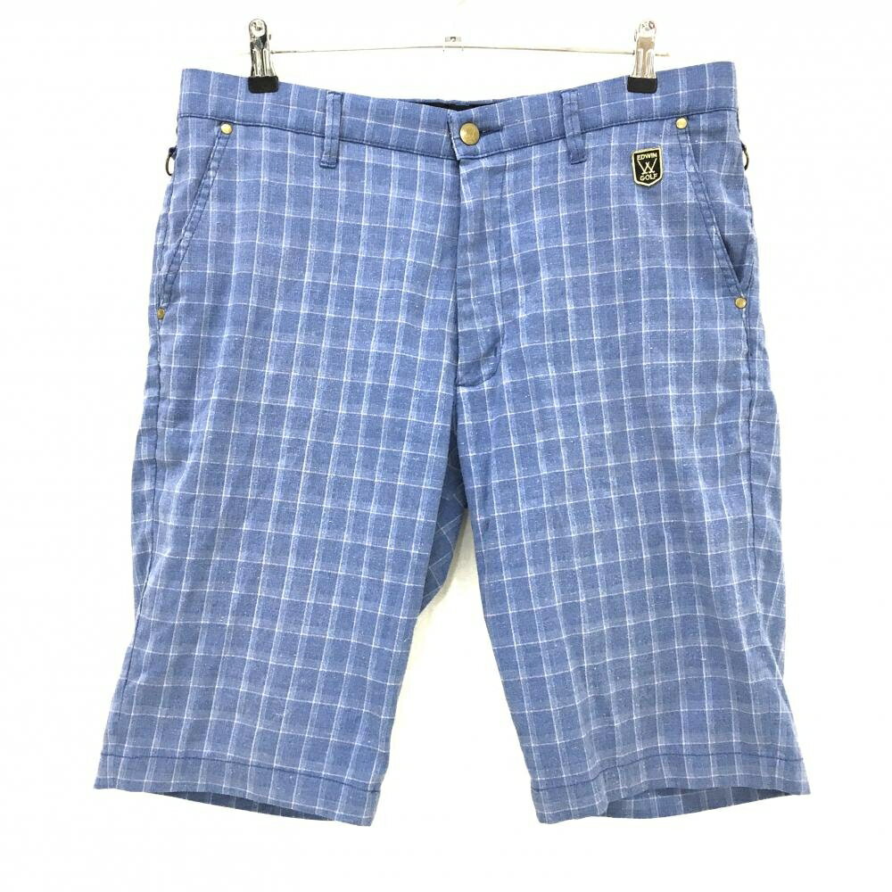 EDWIN - 【美品】エドウィン ハーフパンツ ブルー×ライトピンク 格子柄 ロゴワッペン メンズ XL ゴルフウェア EDWIN GOLF