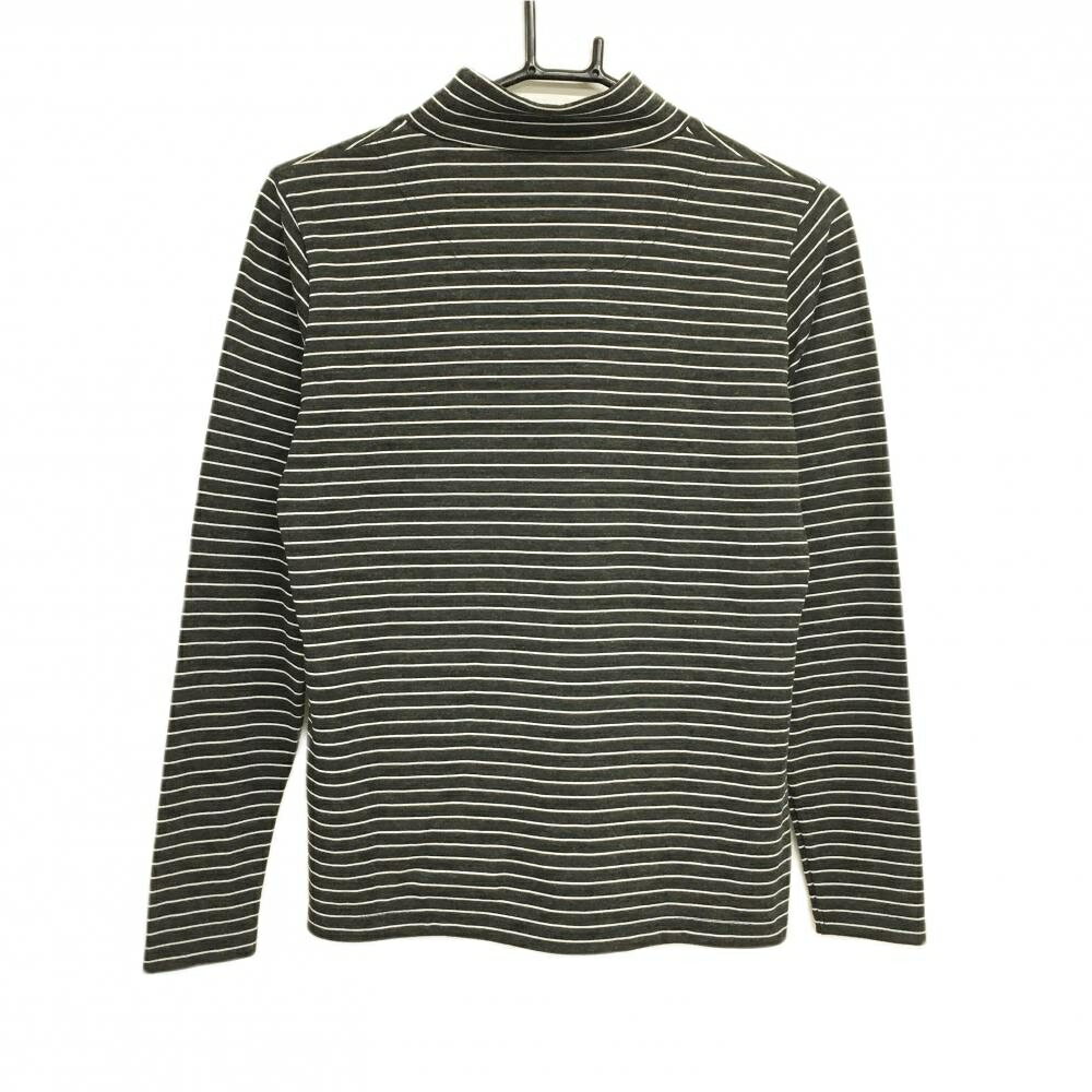 【超美品】ルコックゴルフ 長袖ハイネックシャツ 杢ダークグレー×白 ボーダー ロゴ刺しゅう レディース L ゴルフウェア le coq sportif