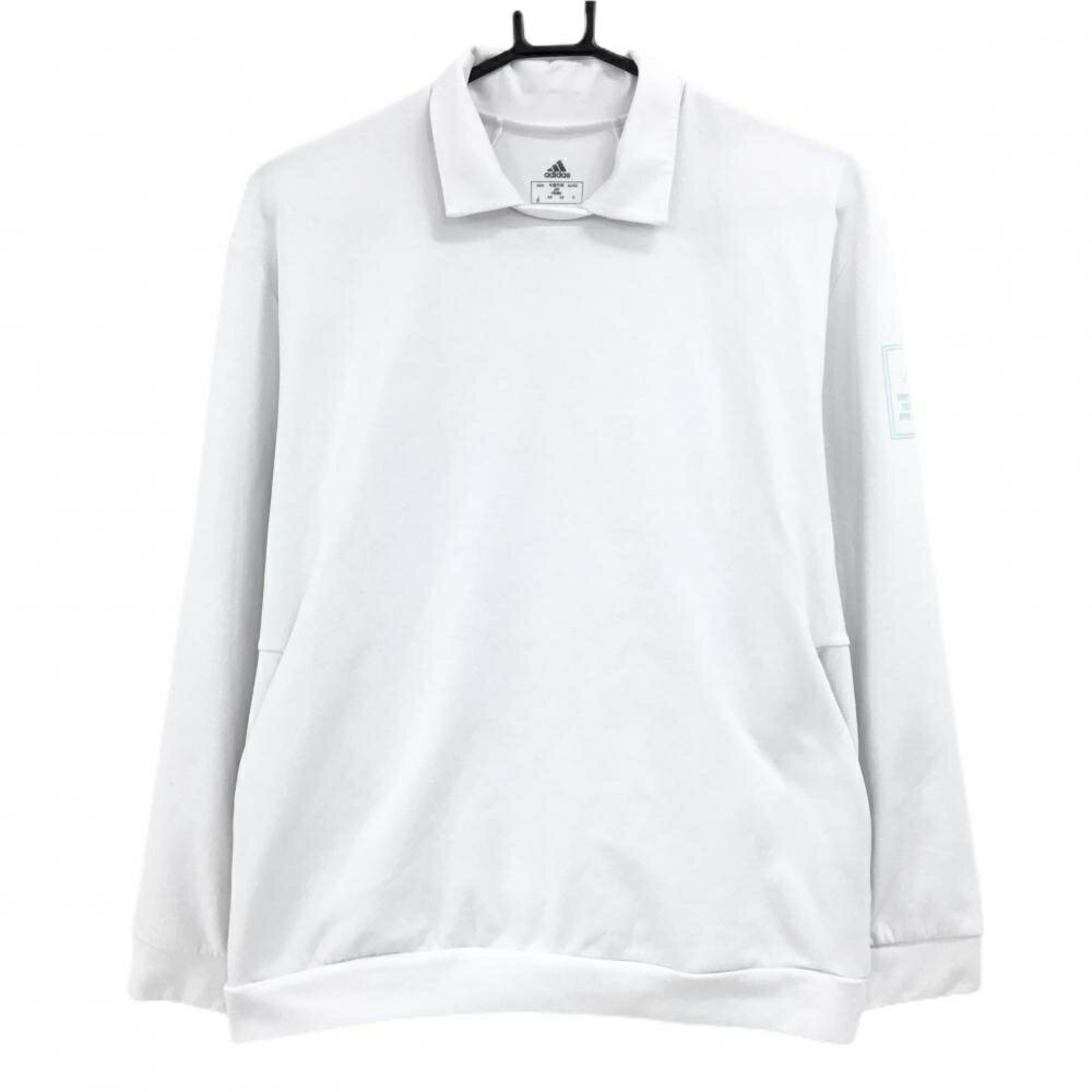 ADIDAS - 【美品】アディダス 襟付きトレーナー 白×ライトブルー 袖ロゴ 薄手 レディース OT ゴルフウェア adidas
