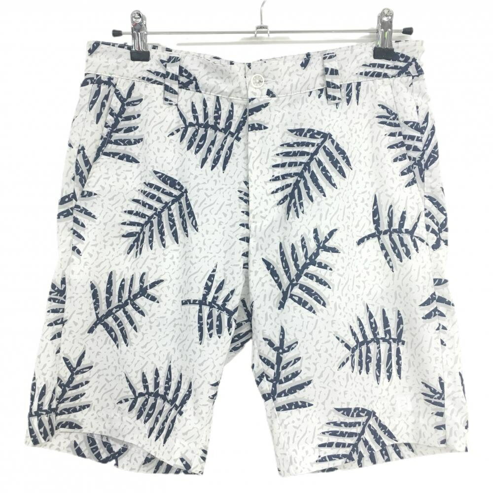 【美品】フットジョイ ハーフパンツ 白×ネイビー 総柄 リーフ メンズ M ゴルフウェ...