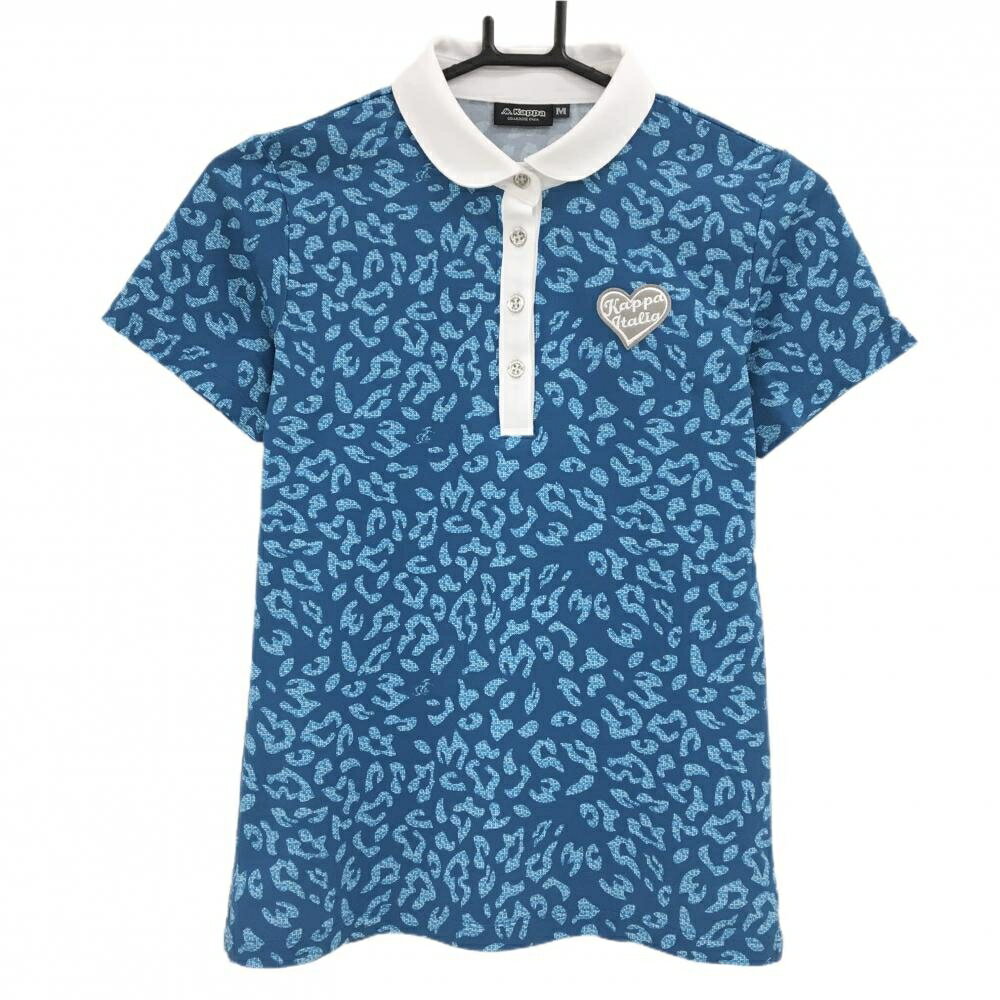 Kappa - 【超美品】カッパ 半袖ポロシャツ ブルー×白 レオパード ハートワッペン レディース M ゴルフウェア Kappa