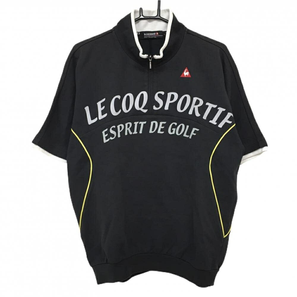 Untitled Sport - ルコックゴルフ 半袖ハイネックシャツ ダークグレー ロゴグレー ハーフジップ メンズ L ゴルフウェア le coq sportif