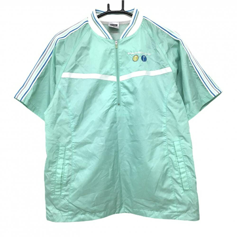 PARADISO - 【美品】パラディーゾ 半袖ブルゾン ライトグリーン×白 ハーフジップ 裏地メッシュ 裾ドローコード メンズ L ゴルフウェア Paradiso