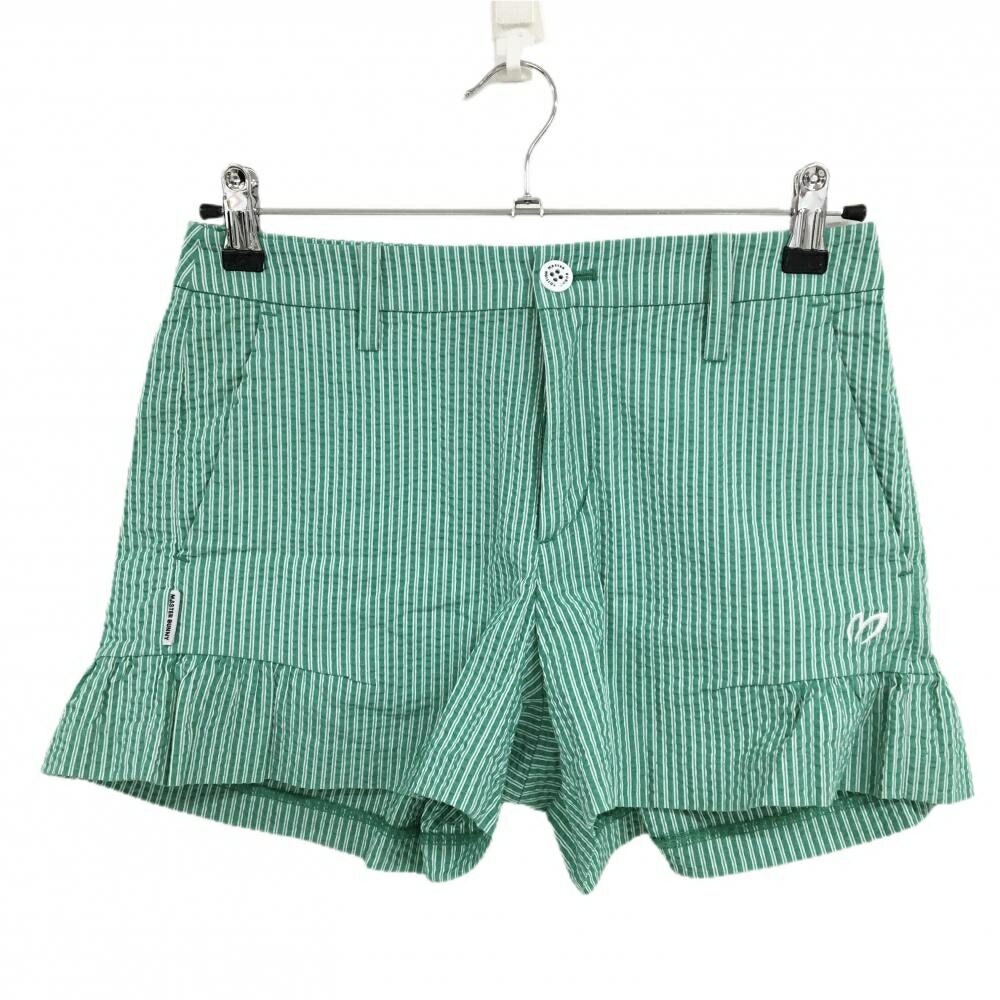 【当店ポイント10倍！楽天スーパーセール期間限定】【美品】マスターバニー ショートパンツ グリーン×白 ストライプ サッカー生地 レディース 0(S) ゴルフウェア MASTER BUNNY EDITION
