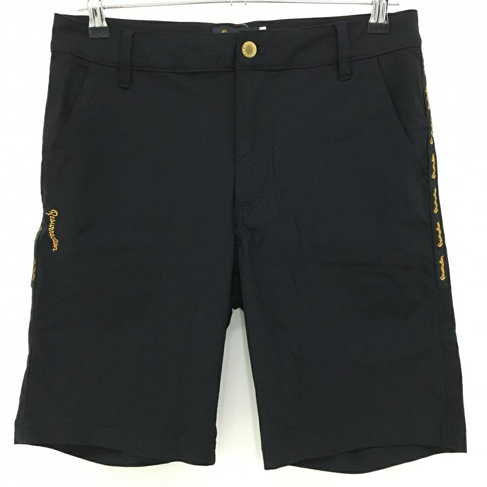 【美品】レザレクション ハーフパンツ 黒 ストレッチ サイドロゴ メンズ M ゴルフウェア Resurrection