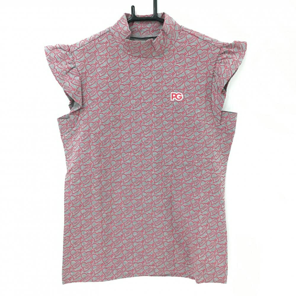 PEARLY GATES - 【新品】パーリーゲイツ ノースリーブポロシャツ グレー×ピンク ハートロゴ総柄 レディース 00(XS) ゴルフウェア PEARLY GATES