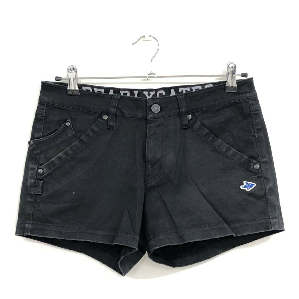 パーリーゲイツ ショートパンツ 黒×ブルー ワッペン コットン混 ストレッチ レディース 1(M) ゴルフウェア PEARLY GATES