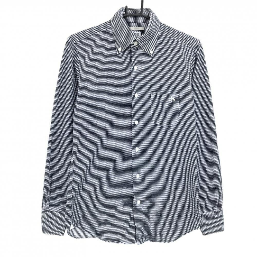 【超美品】アダバット 長袖シャツ 白×黒 総柄 胸ポケット ボタンダウン ロゴ刺しゅう メンズ 44(S) ゴルフウェア adabat