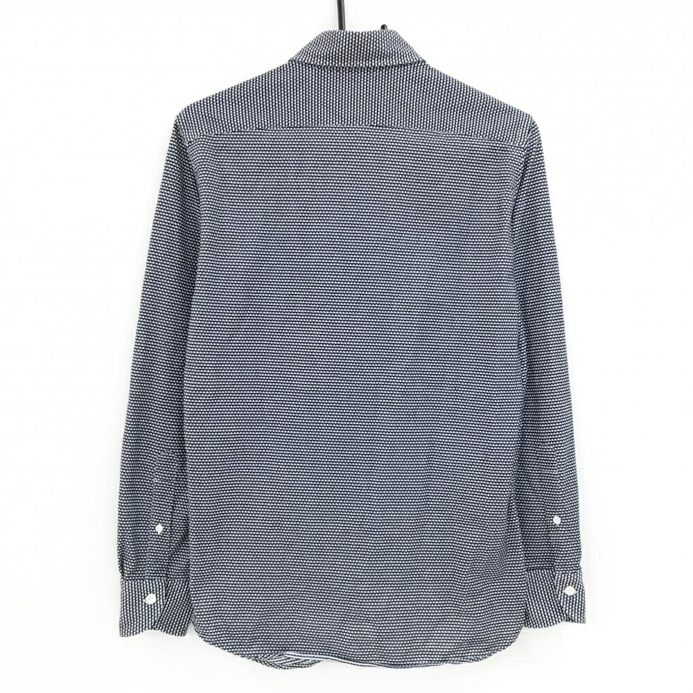 【超美品】アダバット 長袖シャツ 白×黒 総柄 胸ポケット ボタンダウン ロゴ刺しゅう メンズ 44(S) ゴルフウェア adabat