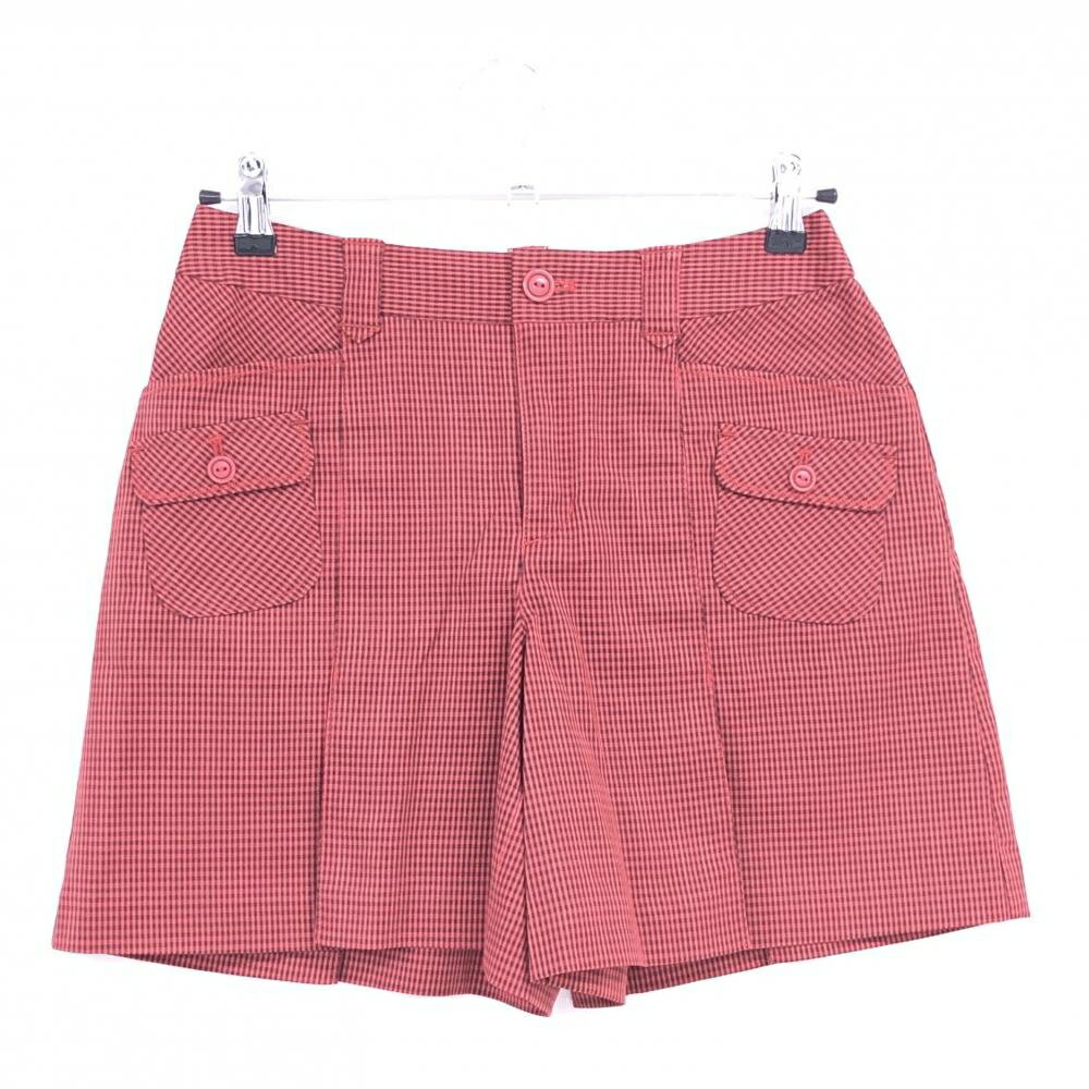 【超美品】アシュワース キュロットスカート レッド×黒 チェック 複数ポケット レディース S ゴルフウェア ASHWORTH