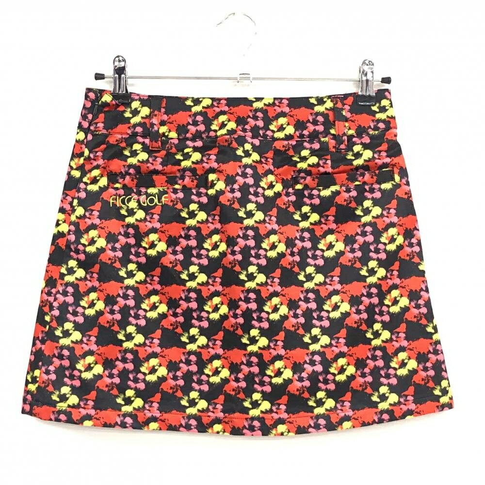 【超美品】フィッチェゴルフ スカート　黒×レッド×イエロー 総柄 レディース M ゴルフウェア FICCE GOLF