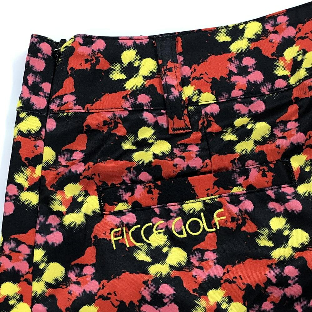 レオナード 楽天市場店の【超美品】フィッチェゴルフ スカート　黒×レッド×イエロー 総柄 レディース M ゴルフウェア FICCE GOLF｜アングル3