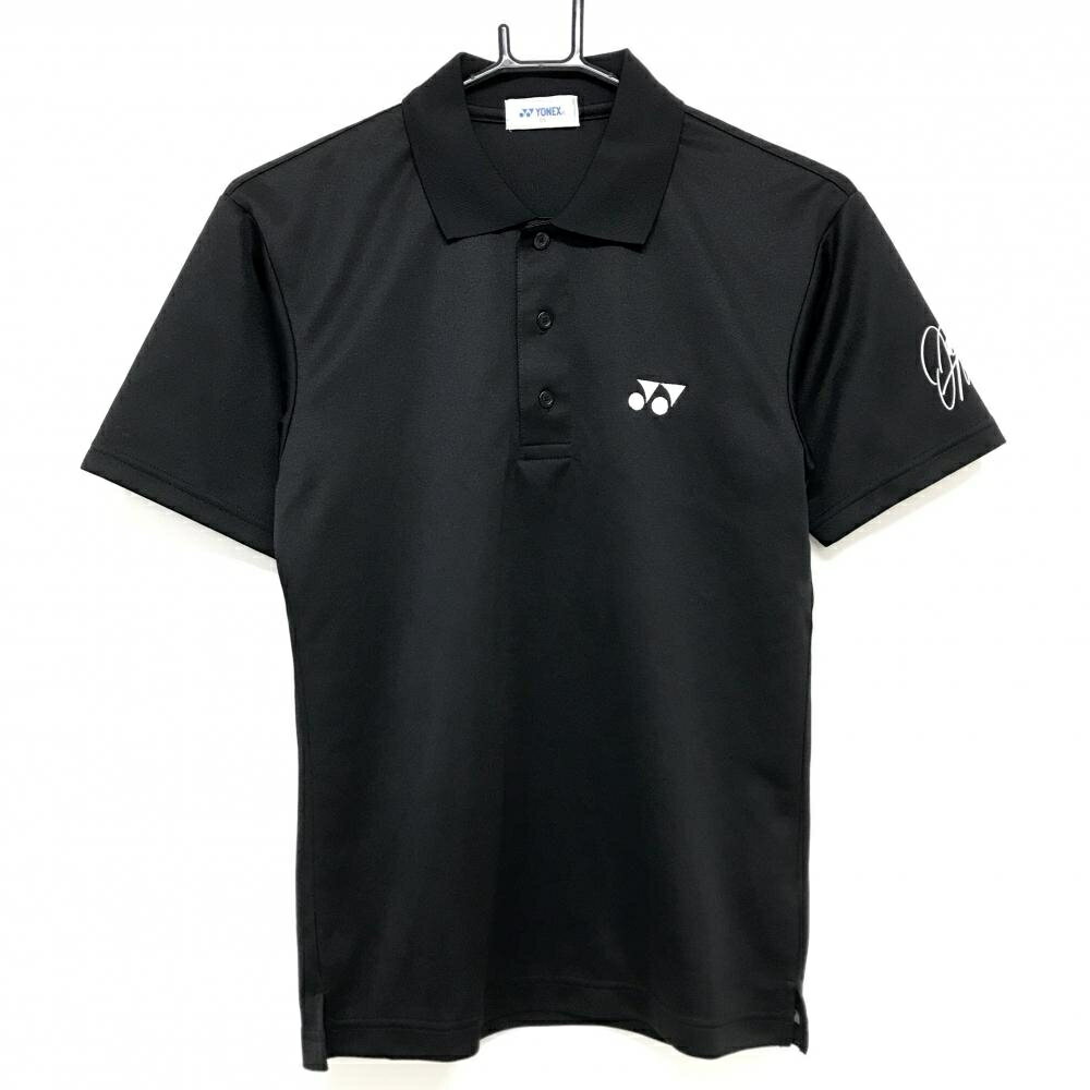 【超美品】ヨネックス 半袖ポロシャツ 黒 ロゴ白 シンプル メンズ SS ゴルフウェア YONEX