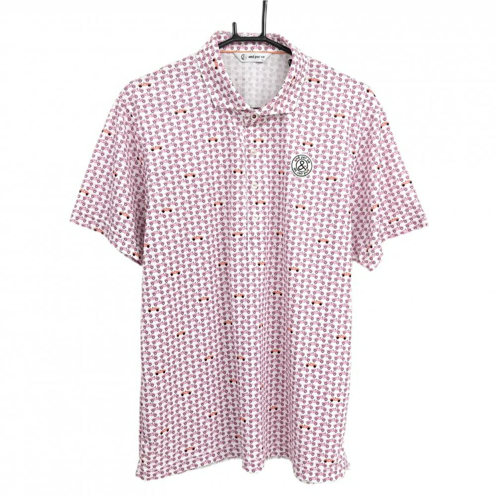 Untitled Sport - 【超美品】アンパスィ 半袖ポロシャツ 白×ピンク クルマ総柄 ワッペン メンズ LL ゴルフウェア and per se