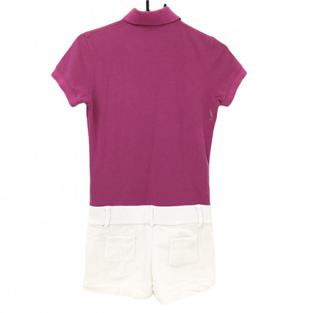 マークアンドロナ オールインワン ピンク×白 スカル 襟・袖色褪せ レディース S ゴルフウェア MARK＆LONA