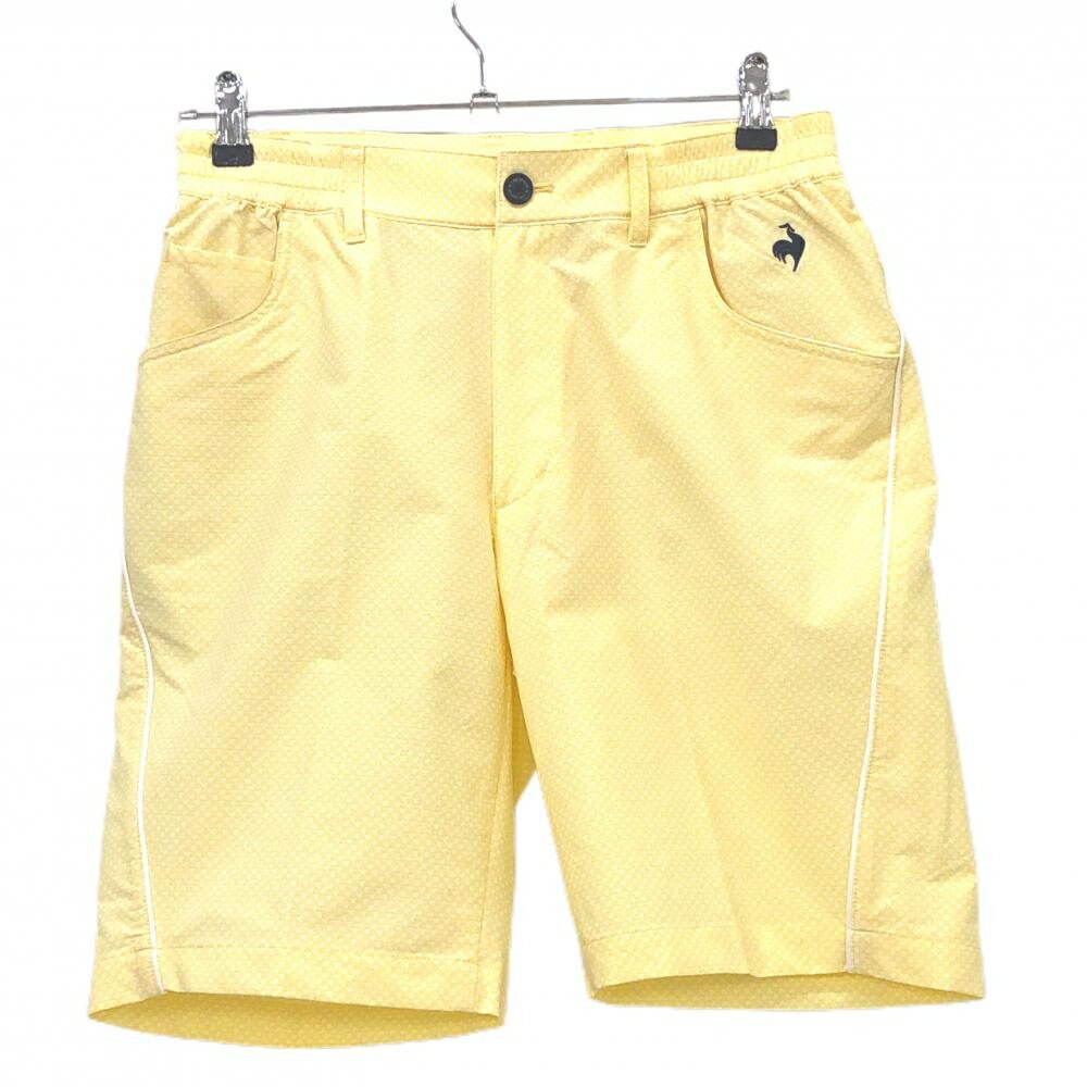 ルコックゴルフ ハーフパンツ イエロー×白 総柄 ロゴ刺しゅう メンズ M ゴルフウェア le coq sportif