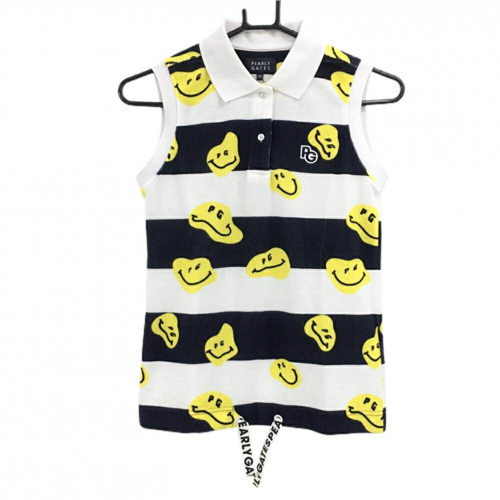 【新品】パーリーゲイツ ノースリーブポロシャツ 白×ネイビー ボーダー TOKENIKO パイル地 レディース 00(XS) ゴルフウェア PEARLY GATES