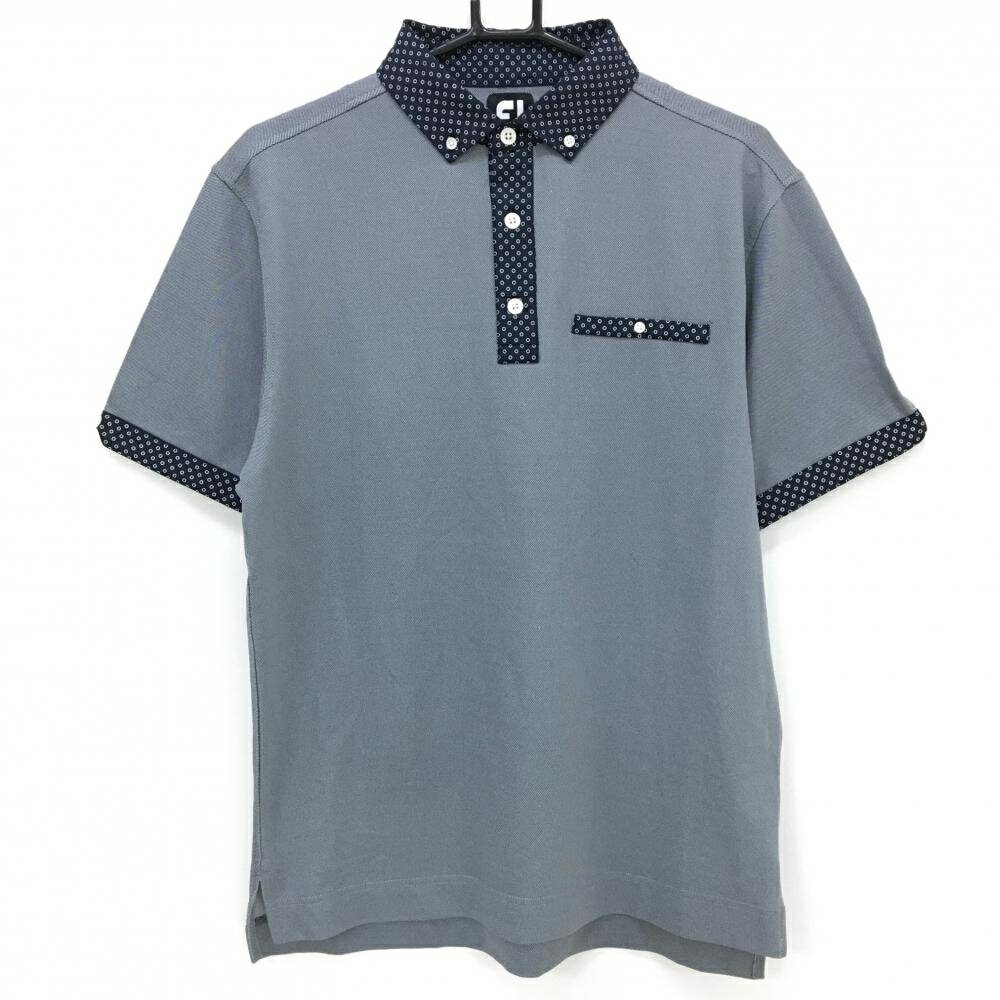 Shirts - 【美品】フットジョイ 半袖ポロシャツ グレー系×ネイビー 一部柄 ボタンダウン メンズ L ゴルフウェア FootJoy