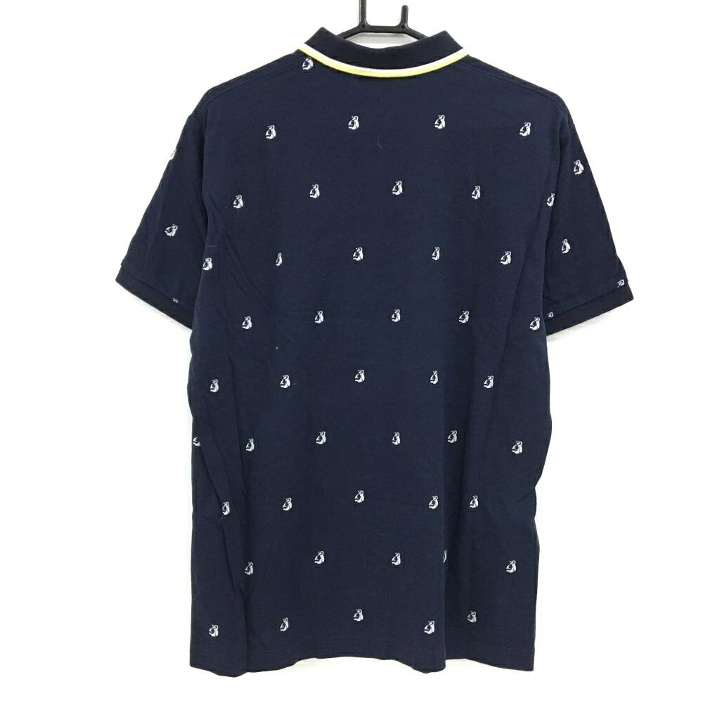 マンシングウェア 半袖ポロシャツ ネイビー×白 ペンギン総柄 胸ロゴ刺しゅう メンズ LL ゴルフウェア Munsingwear