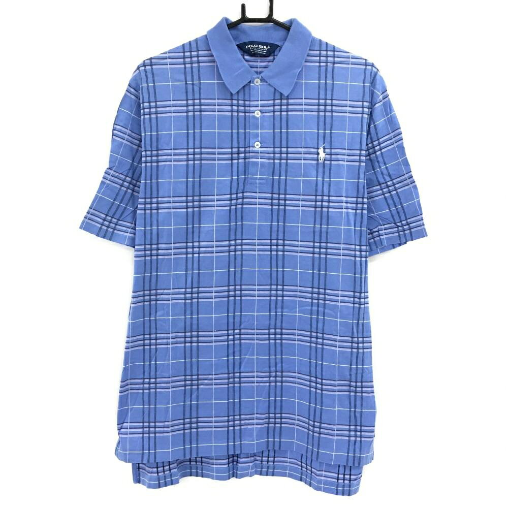 Polo Golf - ポロゴルフ 半袖ポロシャツ スモーキーブルー系×黒×パープル系 チェック 胸ロゴ メンズ M ゴルフウェア Ralph Lauren