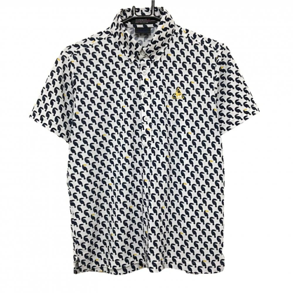 Shirts - ルコックゴルフ 半袖ポロシャツ 白×ネイビー 総柄 ボタンダウン メンズ M ゴルフウェア le coq sportif