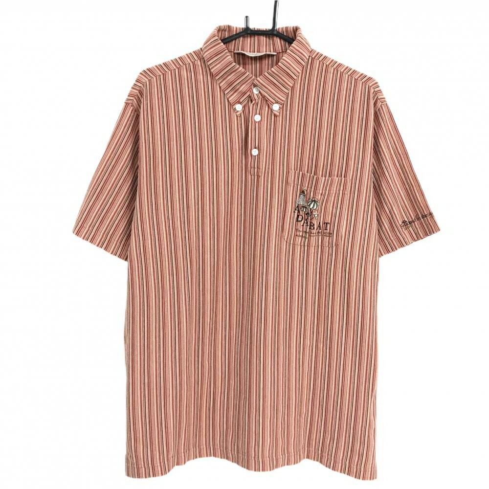 Adabat - 【美品】アダバット 半袖ポロシャツ レッド×ブラウン ストライプ調 ボタンダウン メンズ V(XL) ゴルフウェア adabat