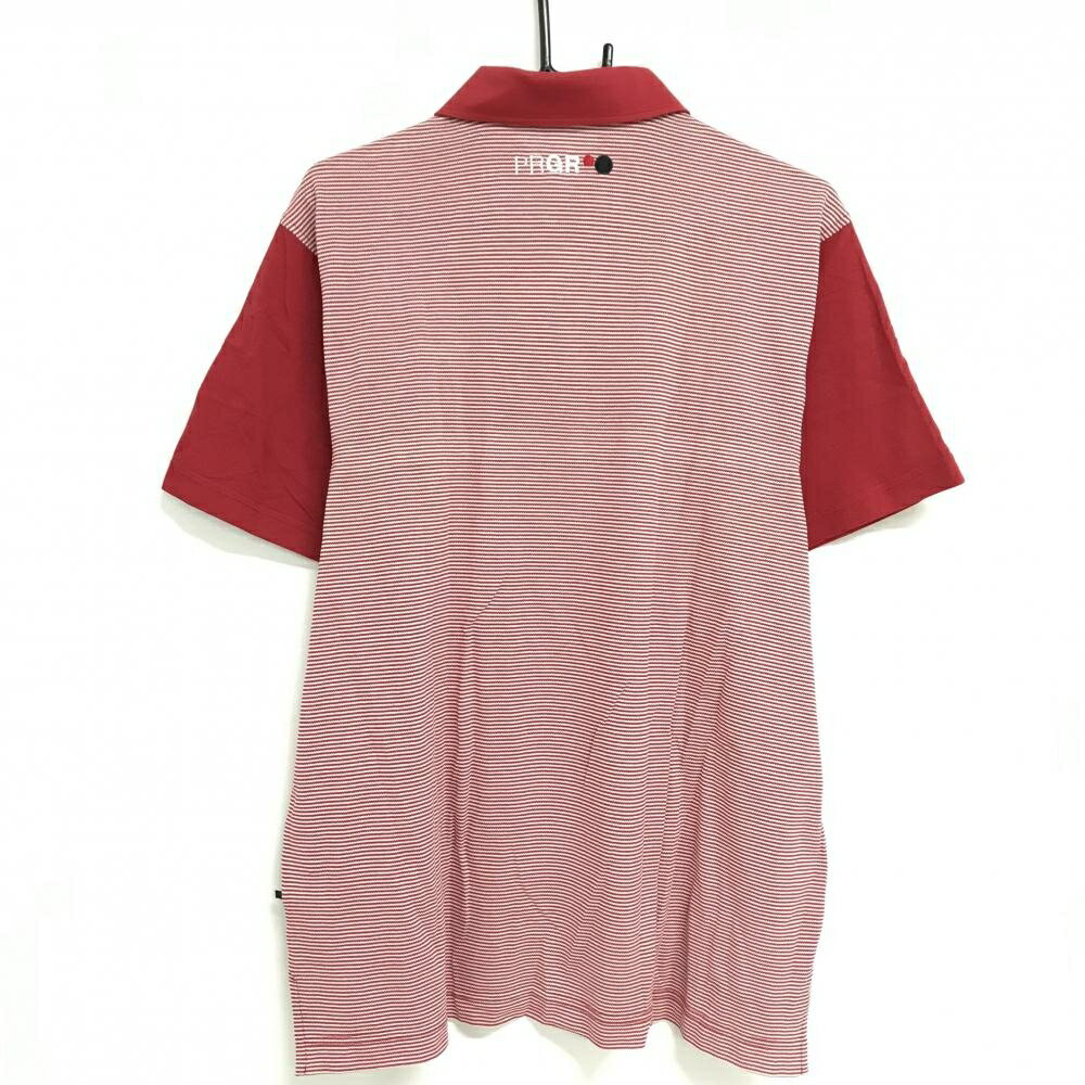 【美品】プロギア 半袖ポロシャツ レッド×白 一部ボーダー ハーフジップ メンズ XL ゴルフウェア PRGR