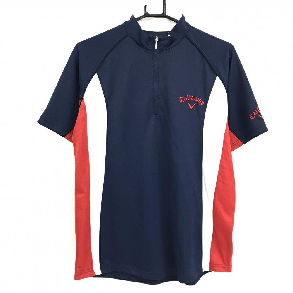 CALLAWAY - 【美品】キャロウェイ 半袖ハイネックシャツ ネイビー×レッド ハーフジップ ロゴ刺しゅう メンズ rarge ゴルフウェア Callaway