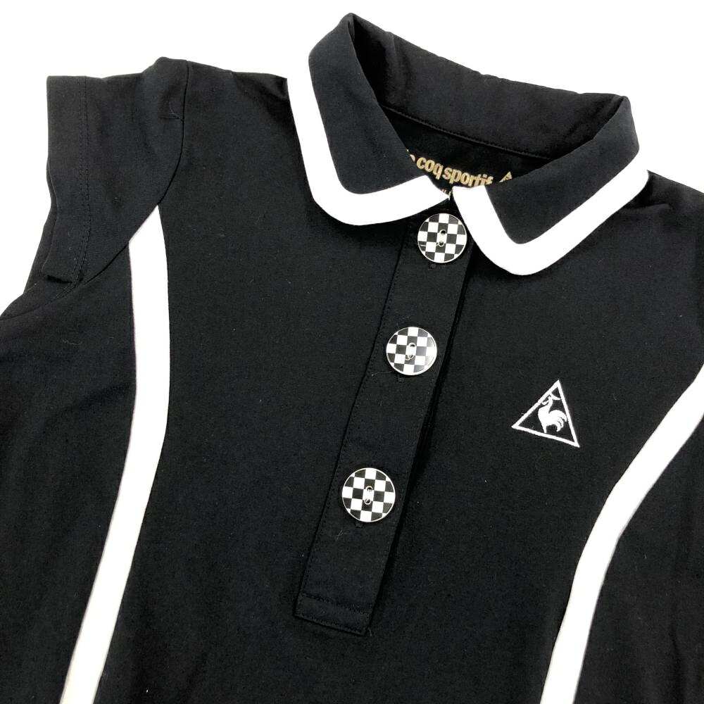 【超美品】ルコックゴルフ 半袖ポロワンピース 黒×白 ロゴ刺しゅう レディース S ...
