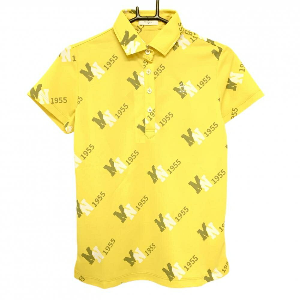 Untitled Sport - 【新品】マンシングウェア 半袖ポロシャツ イエロー×白 ロゴ総柄 UVカット 吸汗速乾 遮熱 レディース M ゴルフウェア Munsingwear