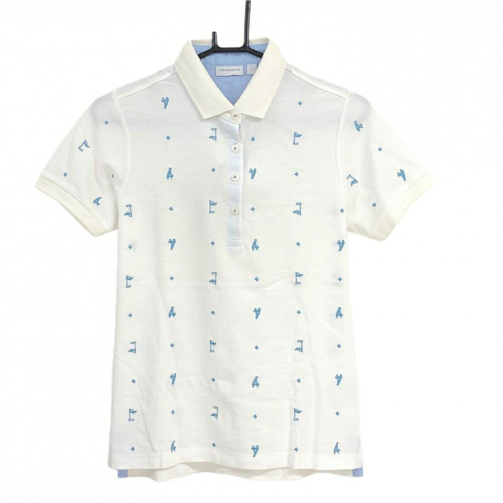 Ashworth - 【新品】アシュワース 半袖ポロシャツ 白×ブルー系 総柄 レディース L ゴルフウェア ASHWORTH