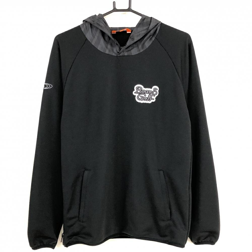 【超美品】ビームスゴルフ 切替パーカー 黒×グレー パーカー部チェック柄 ロゴ刺しゅう メンズ M ゴルフウェア BEAMS GOLF
