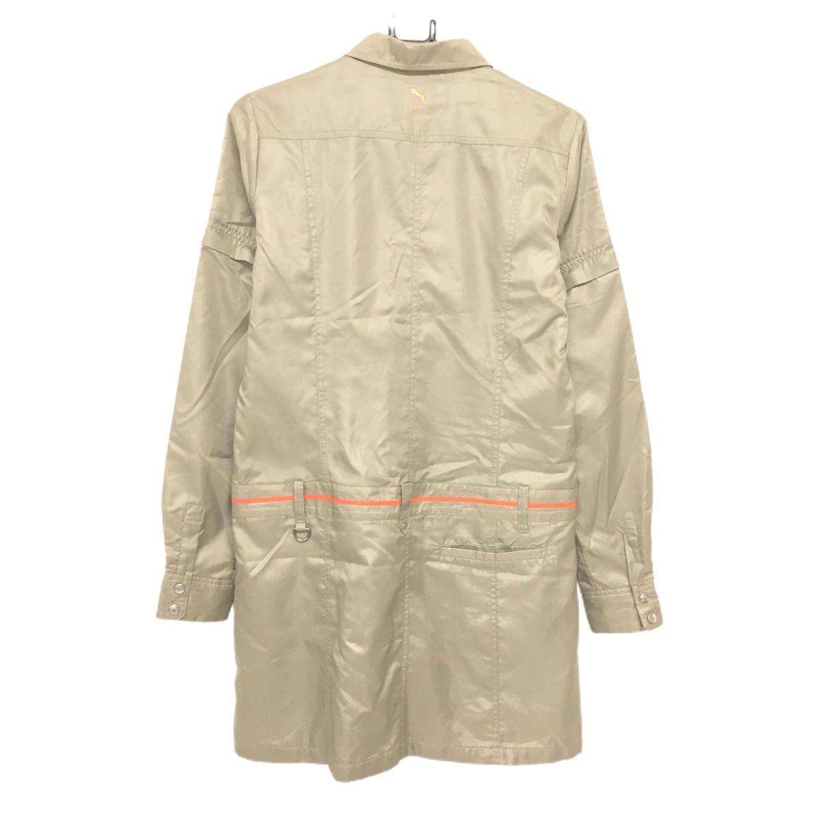 【新品】プーマ 2WAYワンピース ベージュ系 ロゴ刺しゅう 袖着脱可 裏地メッシュ調 ロングジャケット レディース L ゴルフウェア PUMA