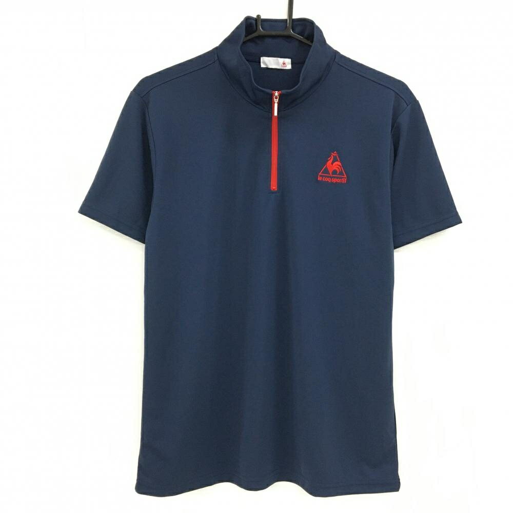 Shirts - 【超美品】ルコック 半袖ハイネックシャツ ネイビー×レッド ハーフジップ メンズ L ゴルフウェア le coq sportif