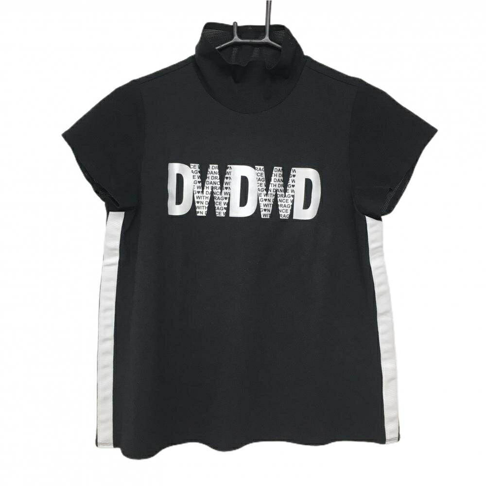 Dance with Dragon - 【美品】ダンスウィズドラゴン 半袖ハイネックシャツ 黒×シルバー フロントロゴ レディース 2(M) ゴルフウェア Dance With Dragon