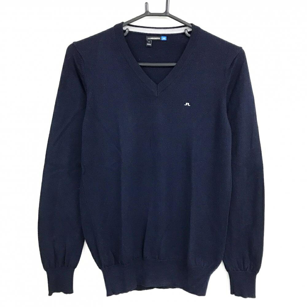【超美品】ジェイリンドバーグ セーター ネイビー Vネック ウール100％ ニット レディース M ゴルフウェア J．LINDEBERG