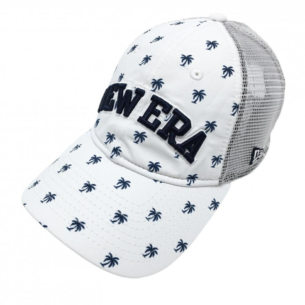 【美品】ニューエラ メッシュキャップ 白×ネイビー ヤシの木総柄 ゴルフウェア New Era