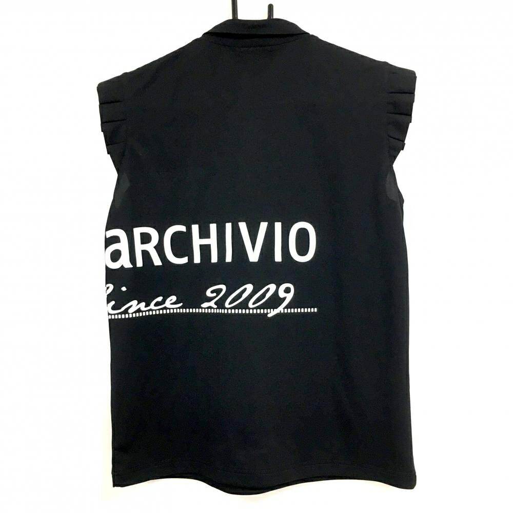 【超美品】アルチビオ ノースリーブハイネックシャツ 黒×白 袖フリル ロゴプリント レディース 38(M) ゴルフウェア archivio