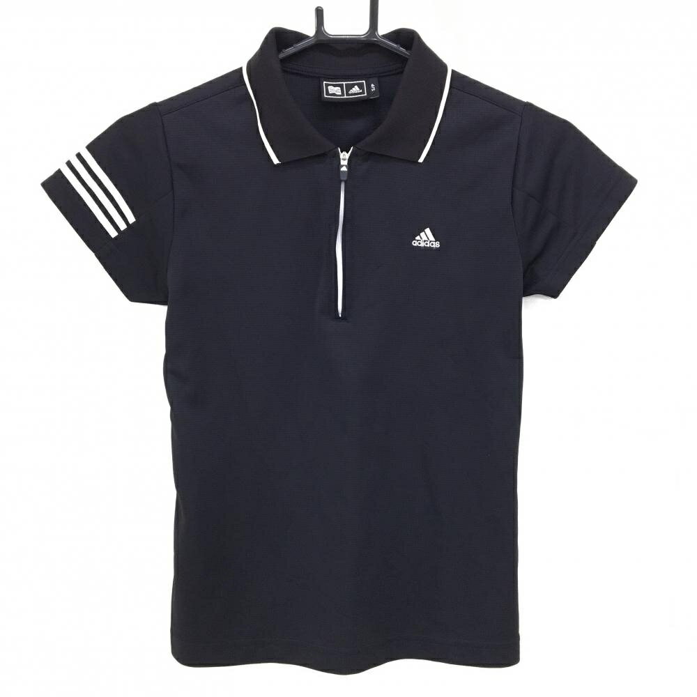 乐天商城 - アディダス 半袖ポロシャツ 黒 袖3ライン ハーフジップ レディース S/P ゴルフウェア adidas