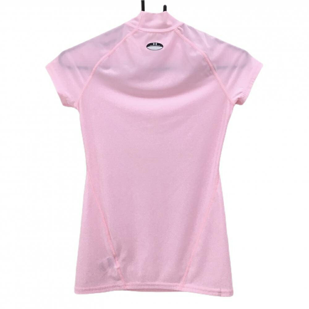 【美品】アンダーアーマー 半袖ハイネックインナーシャツ ピンク ストレッチ レディース SM ゴルフウェア UNDER ARMOUR