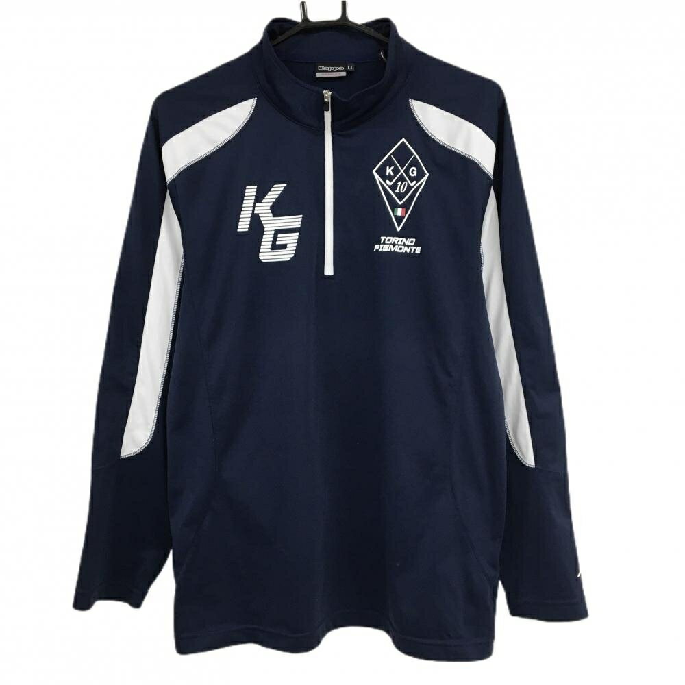 Kappa - 【美品】カッパ 長袖ハイネックシャツ ネイビー×白ハーフジップ 袖ロゴプリント メンズ LL ゴルフウェア Kappa