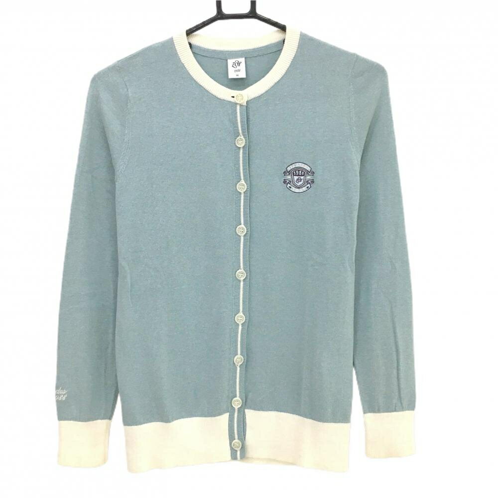 Untitled Sport - ゾーイ ニットカーディガン ライトブルー×白 カシミヤ混 レディース M ゴルフウェア ZOY
