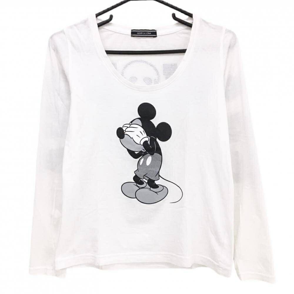 MARK & LONA - 【美品】マークアンドロナ×Disney 長袖Tシャツ 白 ミッキーマウス 背面ラインストーンスカル レディース M ゴルフウェア MARK＆LONA