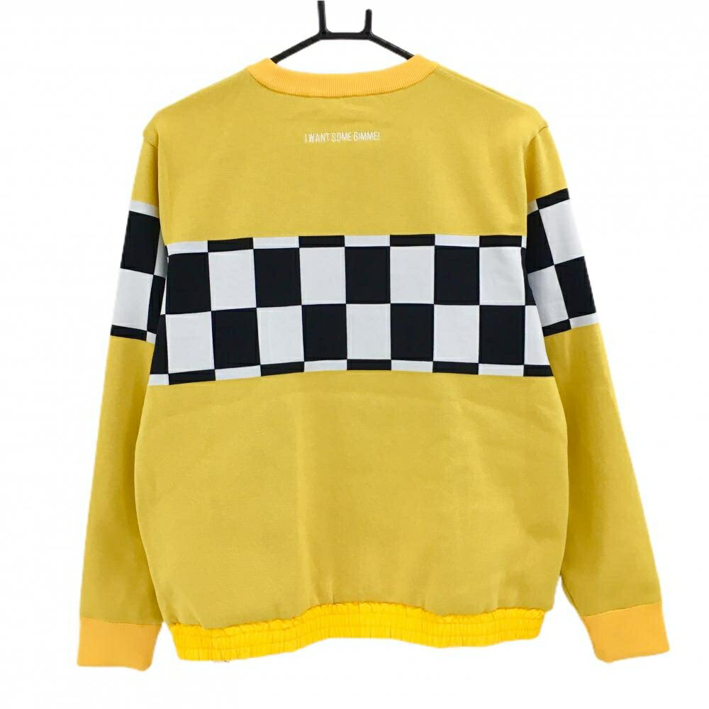 【美品】ホーンガーメント セーター イエロー×白×黒 一部ブロックチェック マークアンドロナ レディース 40(L) ゴルフウェア MARK＆LONA