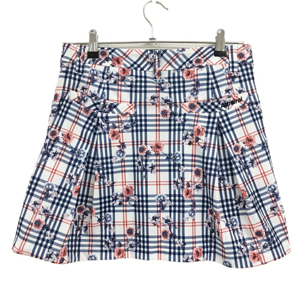 【超美品】アドミラル スカート 白×ネイビー×レッド チェック 花柄 ボックスプリーツ レディース M ゴルフウェア Admiral