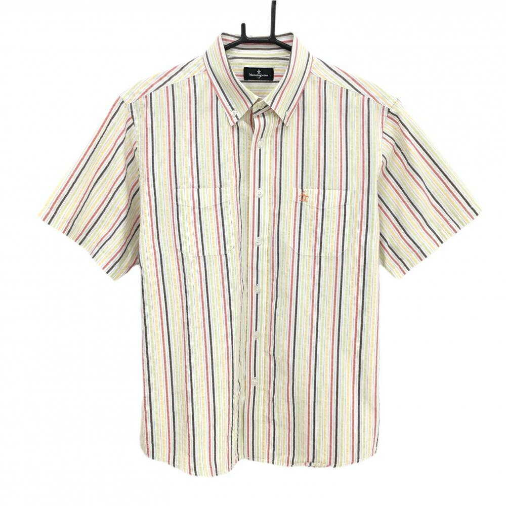 Musingwear - 【美品】マンシングウェア 半袖シャツ 白×マルチカラー ストライプ ボタンダウン メンズ LL ゴルフウェア Munsingwear