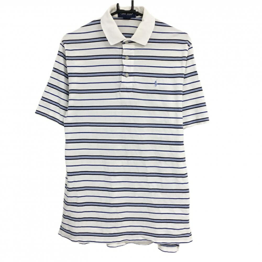 Polo Golf - ポロゴルフ 半袖ポロシャツ 白×ライトブルー ボーダー メンズ M ゴルフウェア Ralph Lauren